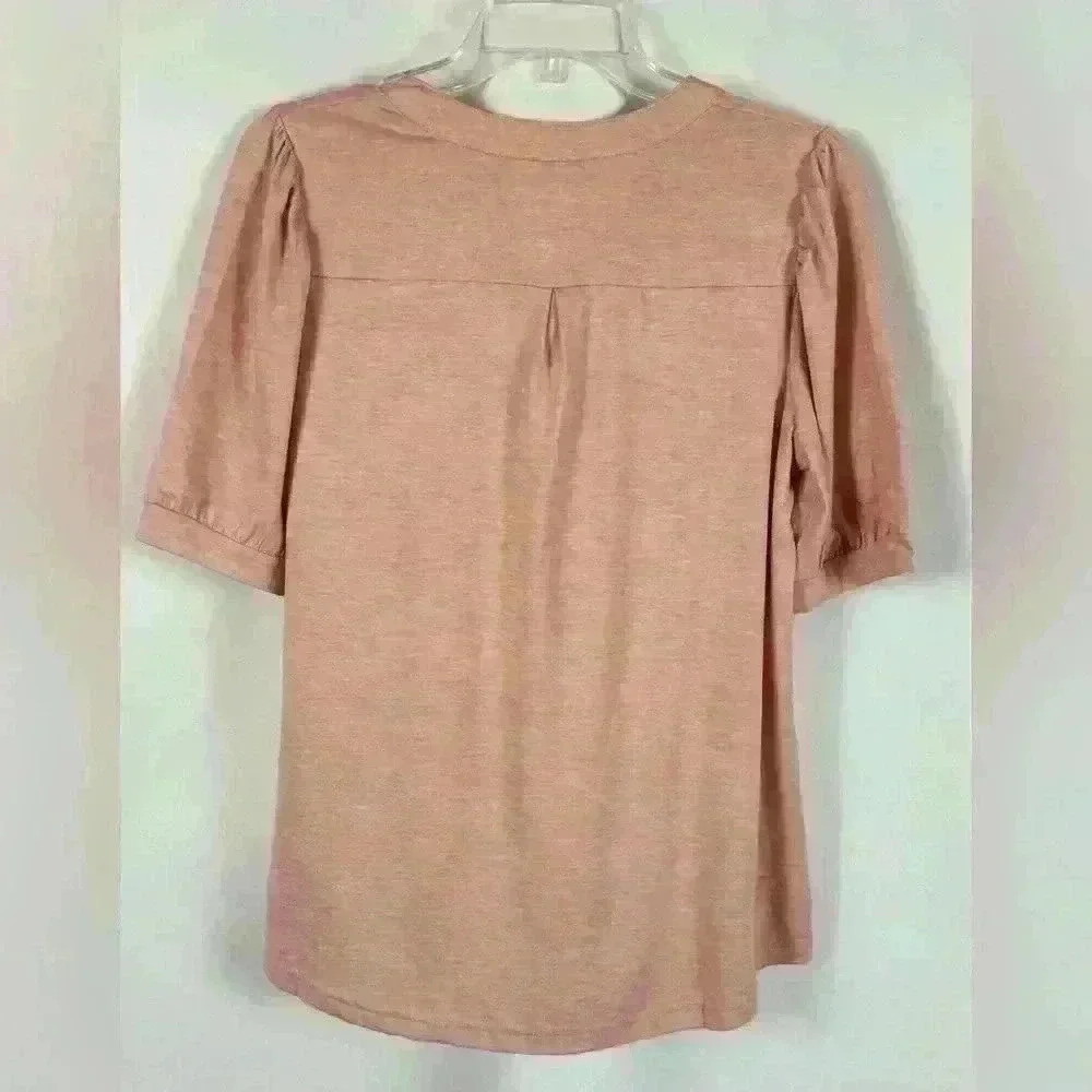 Women's T-Shirt V-Neck Casual Puff Short Sleeve Dressy Top Elegant Blouse - Picture 4 of 5